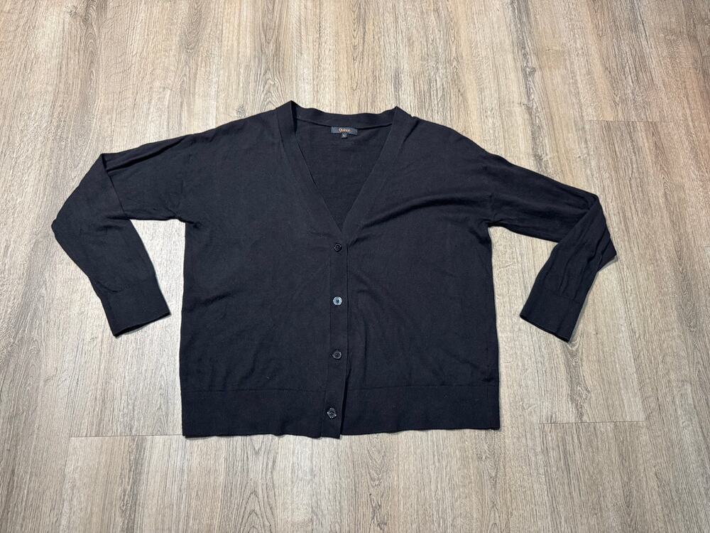 Quince Women's Black Cotton Blend V-Neck Cardigan Sweater